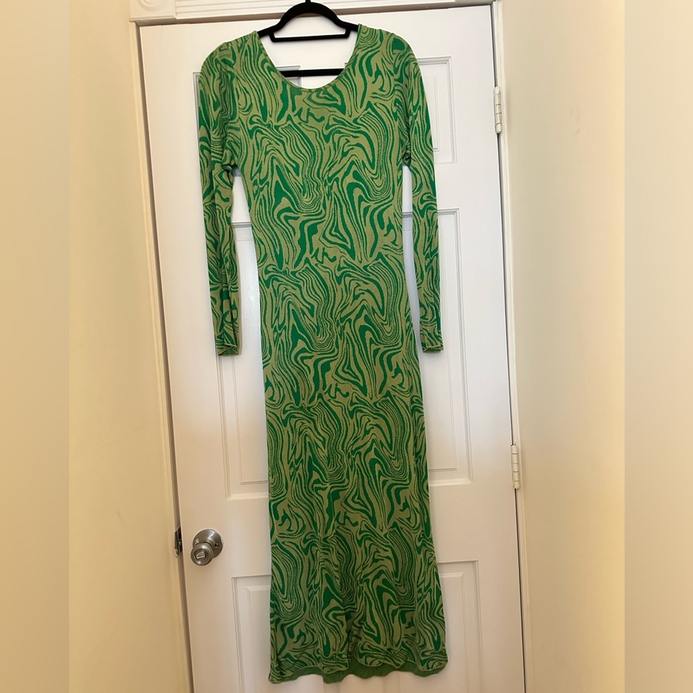 The coolest Paloma Wool knit dress with a scoop back. It’s the prettiest green!